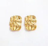 Abstract Molten Gold Square Stud Earrings – Artistic Statement Design - Rare Jewels