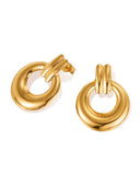 Gold - Plated Sculpted Hoop Stud Earrings – Modern Statement Design - Rare Jewels