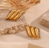 Luxury Gold Wave Crystal Stud Earrings - Rare Jewels