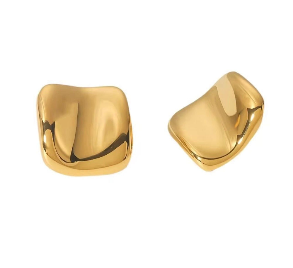 Polished Gold Square Dome Stud Earrings – Modern Minimalist Luxury - Rare Jewels