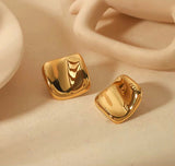 Polished Gold Square Dome Stud Earrings – Modern Minimalist Luxury - Rare Jewels