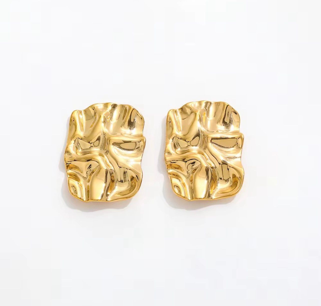 Abstract Molten Gold Square Stud Earrings – Artistic Statement Design - Rare Jewels