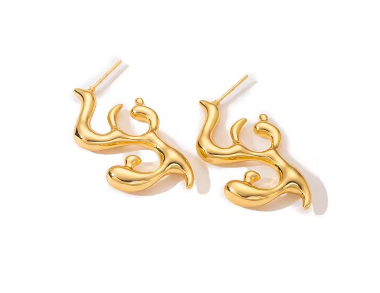 Elegant Gold - Plated Arabic Calligraphy “Hub” Earrings – Minimalist Luxury Design - Rare Jewels