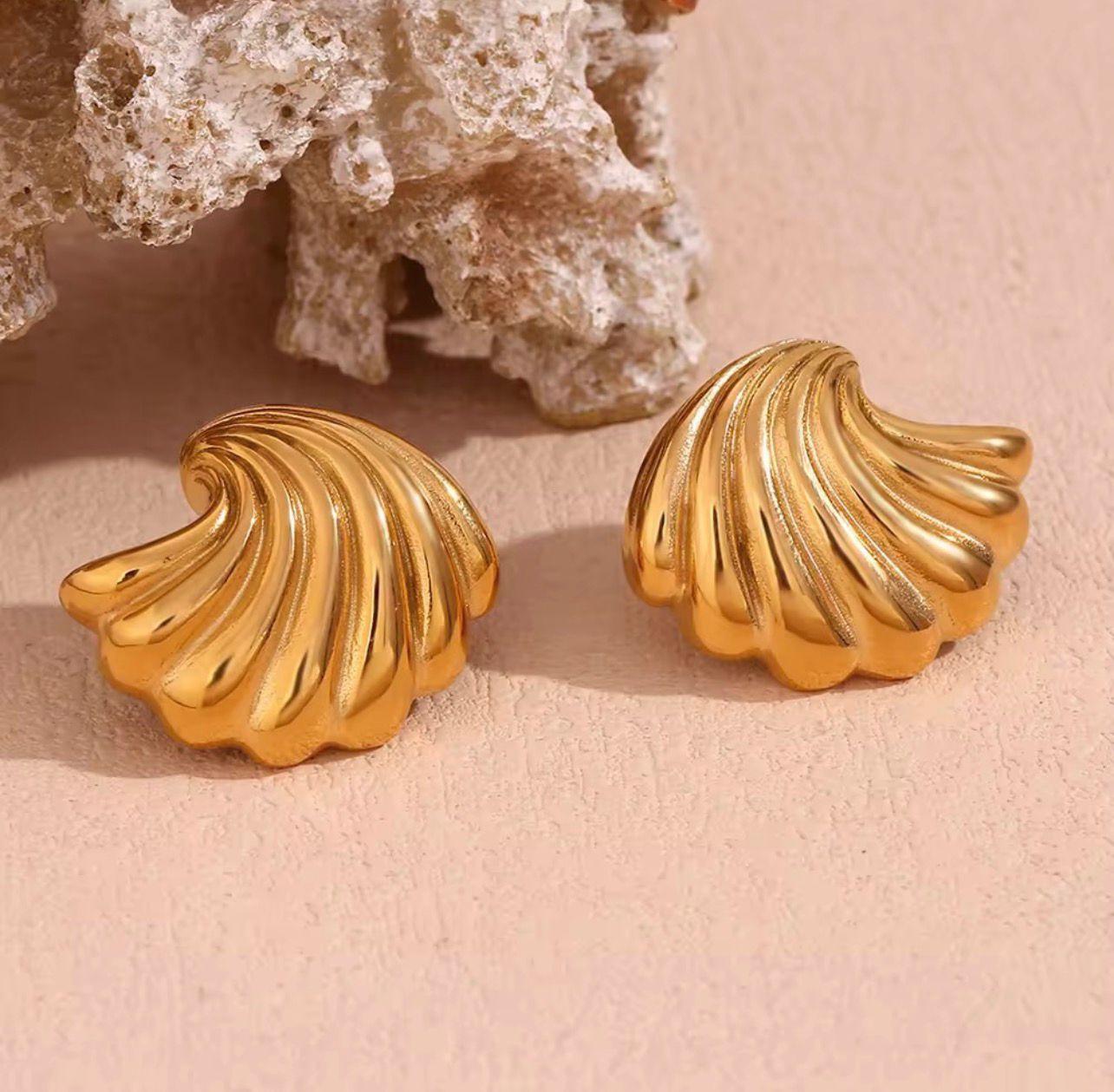 Elegant Gold - Plated Seashell Stud Earrings – Ocean - Inspired Minimalist Jewelry - Rare Jewels