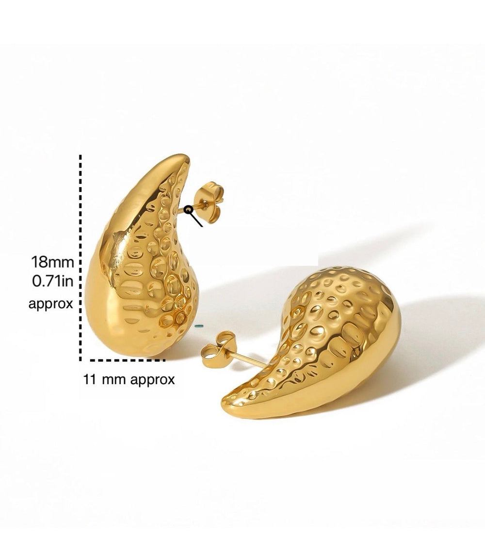 Molten Gold Drop Stud Earrings – Modern Sculpted Design - Rare Jewels