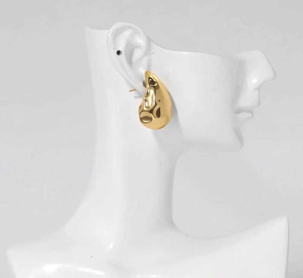 Molten Gold Drop Stud Earrings – Modern Sculpted Design - Rare Jewels
