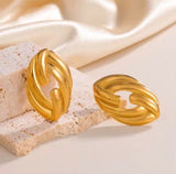 Open Oval Twisted Gold Stud Earrings – Modern Sculpted Statement - Rare Jewels