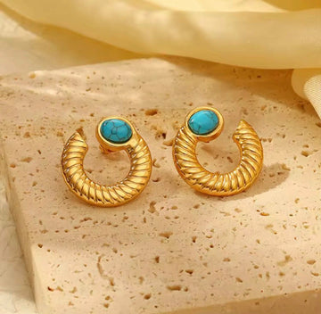 Turquoise Stone Gold Hoop Earrings – Boho Luxe Statement Design - Rare Jewels