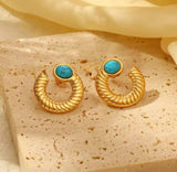 Turquoise Stone Gold Hoop Earrings – Boho Luxe Statement Design - Rare Jewels